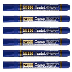 Lot de 6 marqueurs permanents PENTEL N860 pointe biseautée 2-4mm bleu