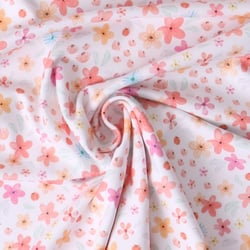 Tissu Jersey stretch fleurs Delya sur fond Blanc