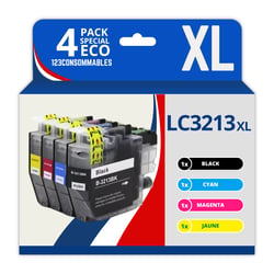 123CONSOMMABLES - LC3213 LC3211 - Cartouches d'encre Compatible pour Brother LC3213 DCP-J572DW MFC-J497DW MFC-J491DW MFC-J895DW DCP-J774DW DCP-J772DW MFC-J890DW (1 Noir / 1 Cyan / 1 Magenta / 1 Jaune) - 123CONSOMMABLES