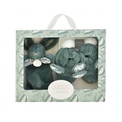 Lapin Doudou - Coffret cadeau Chaussons et Doudou Vert Sauge 15 cm