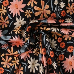 Tissu Jersey stretch fleurs Eboni sur fond Noir