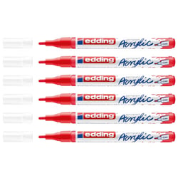 Lot de 6 marqueurs peinture acrylique pointe fine 1-2 mm - EDDING - Rouge trafic