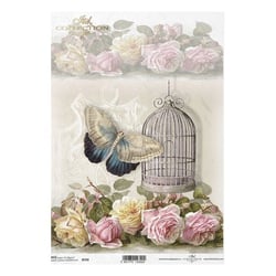 1 feuille de papier de riz 21 x 29,7 cm Itd Collection VINTAGE ROSE PAPILLON 759