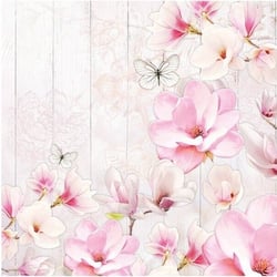Lot de 4 serviettes en papier découpage collage 33 cm FLEUR MAGNOLIA PAPILLON F 914