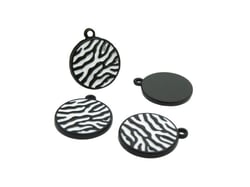 4 Breloques rondes noires 17*14mm imprimé animalier zèbre