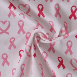 Tissu Coton imprimé  Ruban d'Espoir rose sur fond Blanc - Au mètre