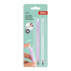 Lot de 2 Crayons graphite - HB - Vert et mauve - Rétractable - Mine infinie - Ne se taille pas - Facile à effacer - Apli