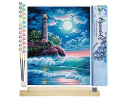 Peinture par Numéro Figured'Art - Phare sous la pleine Lune - Kit de Loisir Créatif DIY Numéro d'Art Complet - 40x50cm toile roulée + châssis en bois à monter