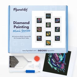 Figured’Art Mini Série Diamond Painting - Coffret Premium 12 toiles de 15x15cm Animaux - Broderie Diamant avec Strass Carrés - Kit Complet