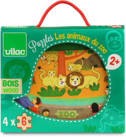 4 puzzles de 6 pieces - les animaux du zoo - Vilac