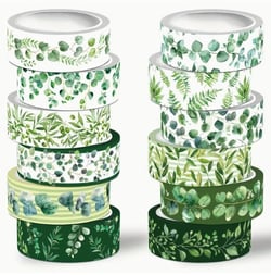 12 Rubans adhésifs washi tape collage décoration assorties 1, 5 cm x 2,5 m FEUILLAGE 26194