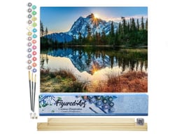 Peinture par Numéro Figured'Art - Lac et Reflet de Montagne - Kit de Loisir Créatif DIY Numéro d'Art Complet - 40x50cm toile roulée + châssis en bois à monter
