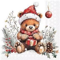 4 serviettes en papier découpage collage 33 cm OURS DE NOEL N 720