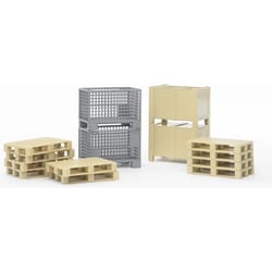 Ensemble logistique pour véhicule miniature - BRUDER - 10 palettes et 4 caisses - Compatible Manitou 02129