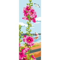Princesse - Canevas antique Roses tremières 30x65 cm Sans fils