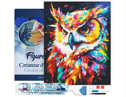 Diamond Painting Broderie Diamant Figured’Art 40x50cm toile tendue sur châssis en bois - diamants carrés - Hibou Coloré Abstrait