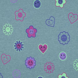 Tissu Jersey Smile violet sur fond Bleu ciel chiné - Au mètre
