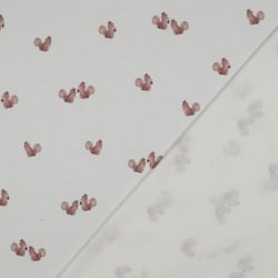 Tissu Jersey Coton côtelé digital Écureuil Rose poudré sur fond Ecru