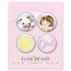 4 badges métal décoration embelissement scrapbooking Lemoncraft GIRL S LITTLE WORLD 990
