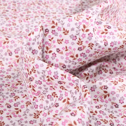 Tissu Popeline de coton Sweet Flower Pepe Rose sur fond Blanc