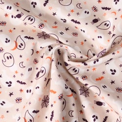 Tissu Popeline de Coton  Petits Fantômes sur fond Rose nude - Au mètre