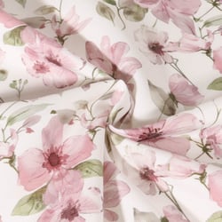 Tissu Canvas Polyester Fleurs aquarelles sur fond Blanc
