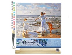 Peinture par Numéro Figured'Art - Jeux au bord de l'Eau - Kit de Loisir Créatif DIY Numéro d'Art Complet - 40x50cm toile roulée + châssis en bois à monter
