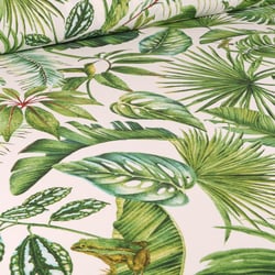 Tissu Toile de Coton Feuilles de palmiers sur fond Ecru