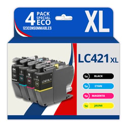 LC421XL - Pack 4 cartouches Brother LC421 XL compatibles MFC-J1010DW DCP-J1140DW - 123CONSOMMABLES