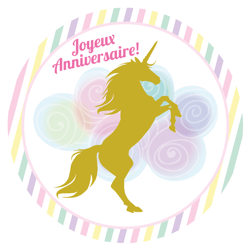Disque gâteau Licorne Or (19 cm)