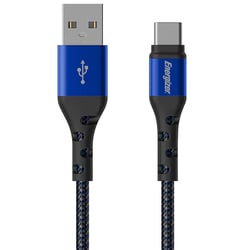 ENERGIZER Câble de Charge et de Données USB-A vers USB-C en Nylon Tressé 2m Anti-nœud Bleu