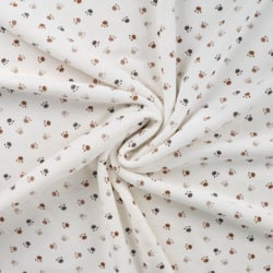 Tissu Jersey Velours tout doux Pattes de chien taupes et grises sur fond Blanc cassé