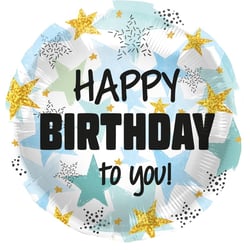 Ballon à plat Birthday Stars Bleu Or- Ø45 cm