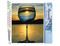 Peinture par Numéro Figured'Art - Verre de Vin et vue sur l'Horizon - Kit de Loisir Créatif DIY Numéro d'Art Complet - 40x50cm sans châssis en bois