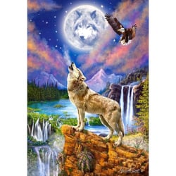 Puzzle hurlements du loup arctique au bord de la riviere nuit de pleine lune 1500 pieces - collection animaux sauvages