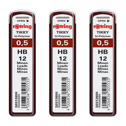 Mine de rechange ROTRING Tikky - 0,5 mm - HB - Lot de 3 étuis de 12 mines
