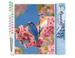 Peinture par Numéro Figured'Art - Couple d'oiseaux bleus - Kit de Loisir Créatif DIY Numéro d'Art Complet - 40x50cm sans châssis en bois