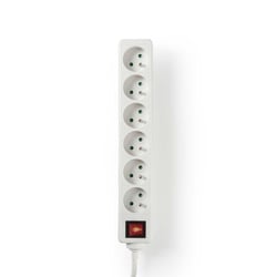 Nedis Rallonge Multiprise 6 Voies 3680W 16A 1.5m Type E avec Bouton marche/arrêt Blanc