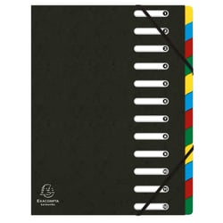 Trieur HARMONIKA® à fenêtres avec élastiques véritable carte lustrée 12 compartiments - Noir - x 6 - Exacompta