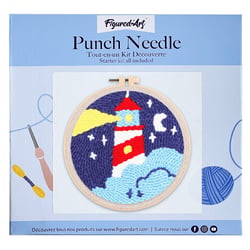 Figured'Art Punch Needle Kit Complet pour Adultes et Enfants - Phare et Nuit Etoilée - Parfait pour Débutant. Set prêt à broder taille 20x20cm avec cadre circulaire