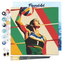 Mini Peinture par Numéros Figured'Art 20x20cm avec cadre Affiche sportive Volley - Petit Format