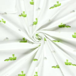 Tissu Jersey Coton imprimé Croco vert sur fond Ecru