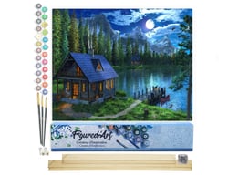 Peinture par Numéro Figured'Art - Lac nocturne - Kit de Loisir Créatif DIY Numéro d'Art Complet - 40x50cm toile roulée + châssis en bois à monter