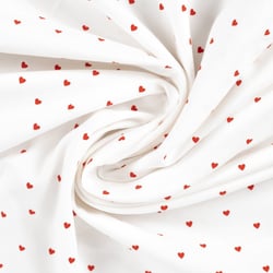 Tissu Jersey Coton Rosalie Petits coeurs framboise sur fond Blanc cassé