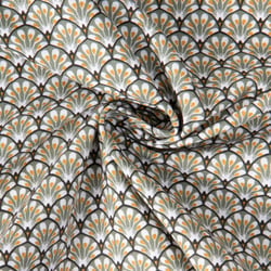 Tissu Coton imprimé Arty éventails Gaudi sur fond Vert kaki