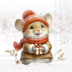 4 serviettes en papier découpage collage 33 cm SOURIS  NOEL NOSS 721