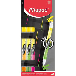 Etui de 3 surligneurs - Bicolore - Double pointe - Couleurs vives - Maped - Fluo'peps Duo