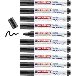 Lot de 10 marqueurs textiles permanents pointe ronde 2-3 mm - EDDING - Noir