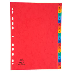 Intercalaires carte lustrée avec onglets imprimés alphabétiques 20 positions AZ - A4 - Couleurs assorties - x 5 - Exacompta