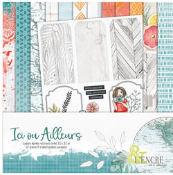 Pochette de 6 feuilles recto verso + 1 planche d'étiquette Ici ou d'ailleurs - L'encre et l'image